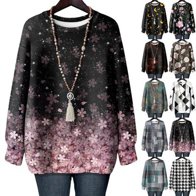 Женская футболка с цветочным принтом, круглым вырезом и длинными рукавами, свитшот