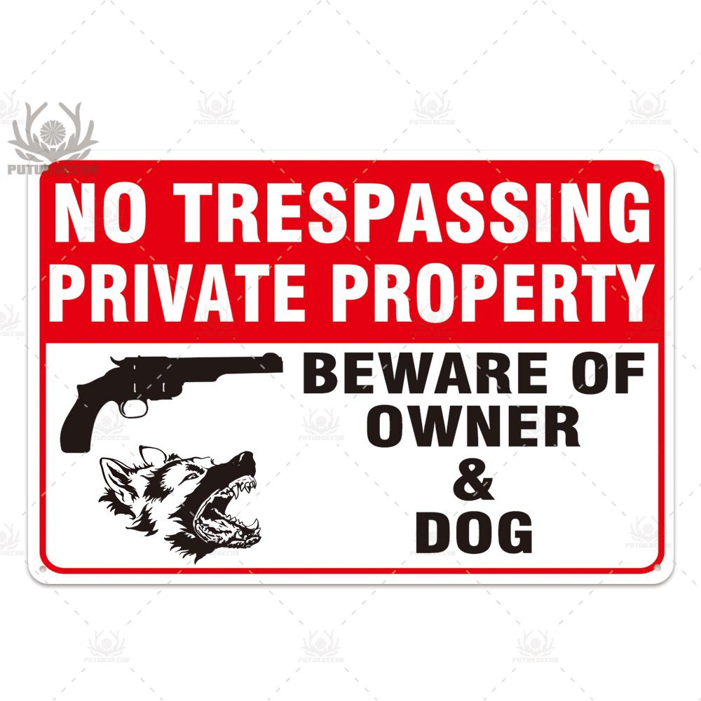 Putuo Decor Beware of Warning Vintage Tin Sign Plaque Metal Plate Guard Dog Signs Wall Art Posters for No Trespassing Farmhouse