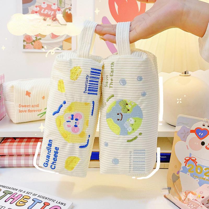 Милая сумка для ручек с вышивкой, студенческая большая вместительная портативная сумка для канцелярских принадлежностей, сумка для хранения канцелярских принадлежностей с героями мультфильмов, пенал для карандашей