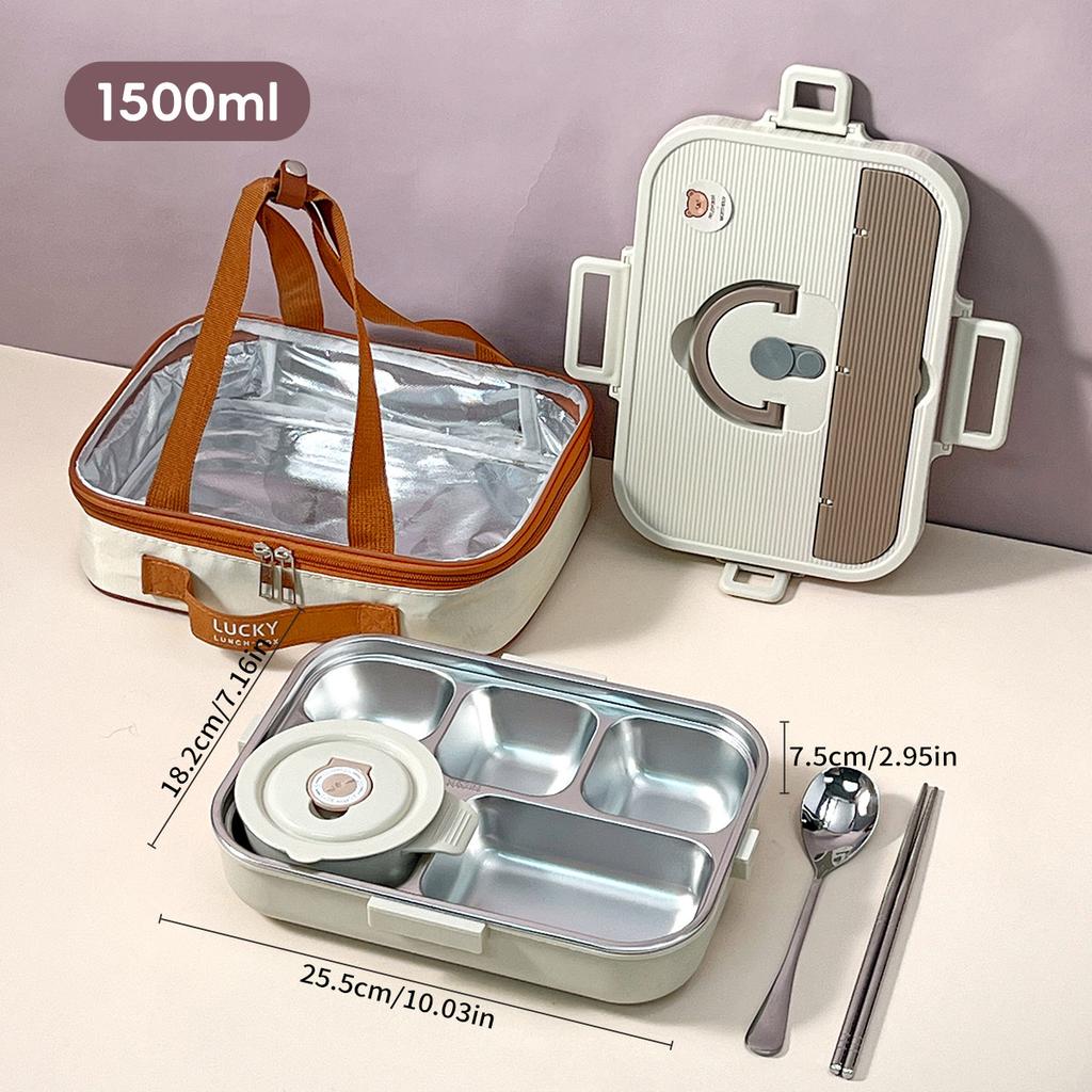 WORTHBUY Large Capacity 304 Stainless Steel Divided Lunch Box For Student Safe Heatable Portable Leak-proof Lunch Container Set