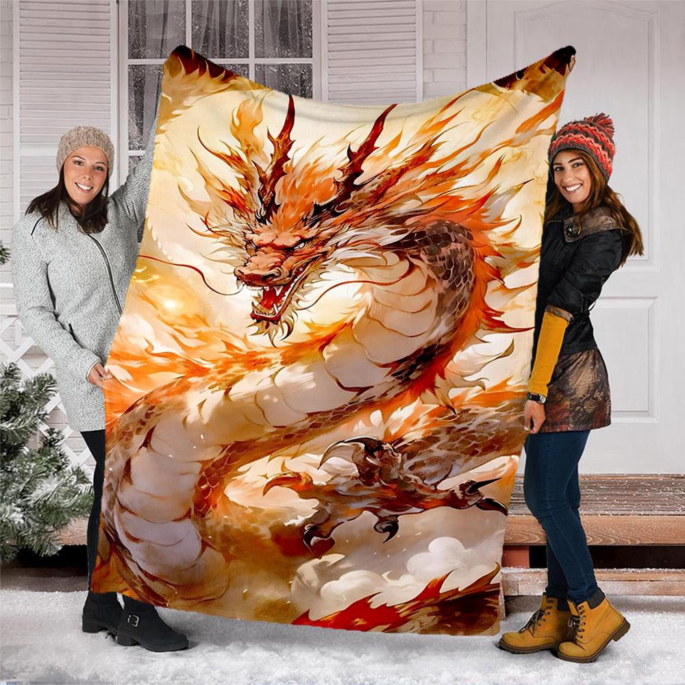 1pc Mythical Dragon Print Outdoor Blanket, Lightweight Polyester,