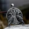 Vintage Viking Odin Double Ravens Necklace Stainless Steel Nordic Tree of Life Pendant for Men Amulet Jewelry