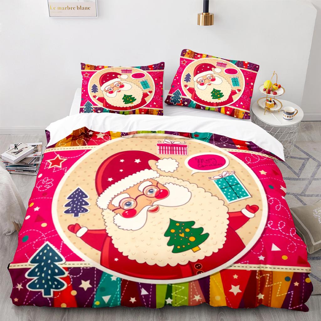 3d Three-piece Set European and American Size Santa Claus Quilt Cover Home Textiles