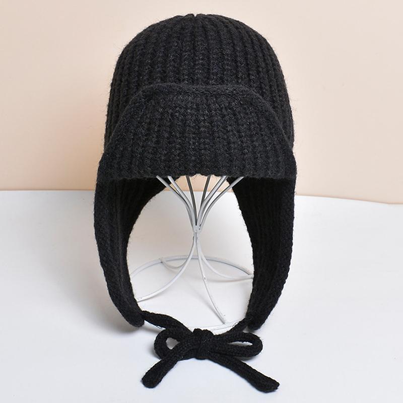 Защитная вязаная шапка для ушей, зимняя теплая, морозостойкая, летная шапка, однотонная шерстяная вязаная шапочка, корейская женская шапочка