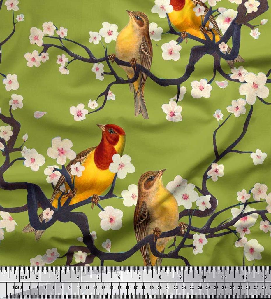 Soimoi Коричневая модальная атласная ткань с изображением рыб | Птицы и яхты Ткань с принтом птиц 1 ярд 42 дюйма