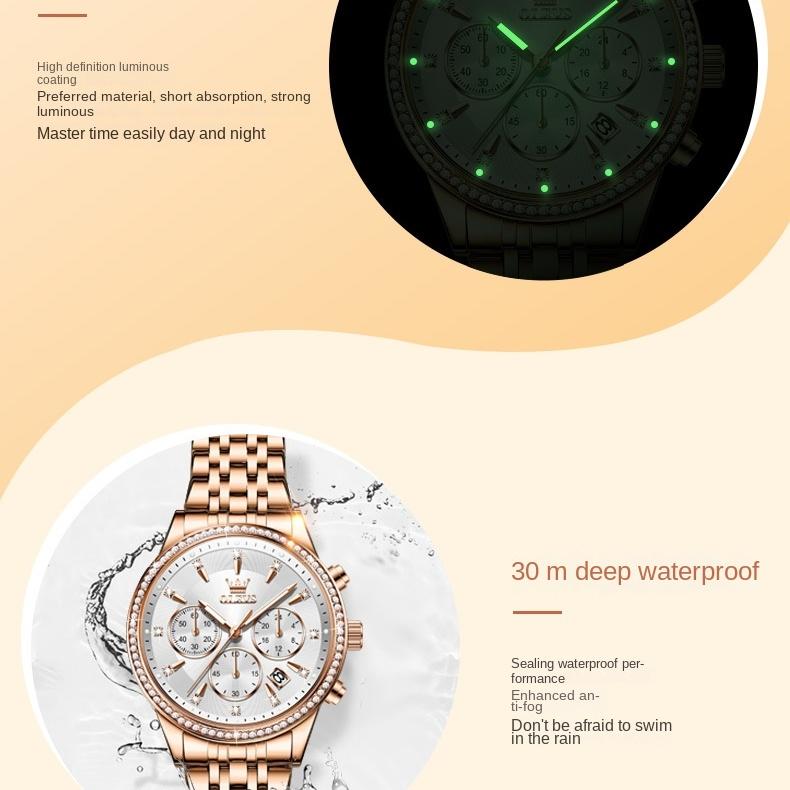 OLEVS Часы Многофункциональный хронограф Кварцевые часы Женские часы Женские часы