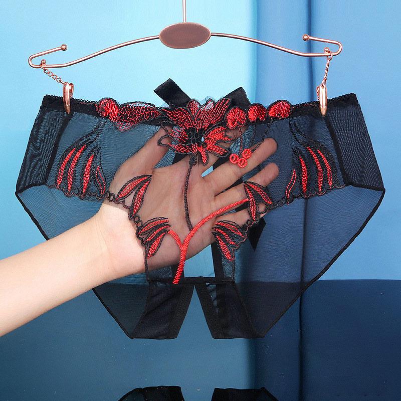 Women Sexy Panties Exotic Open Crotch Panty Thong Lingerie Female Briefs Lace Transparent Crotchless G String Underwear Intimate