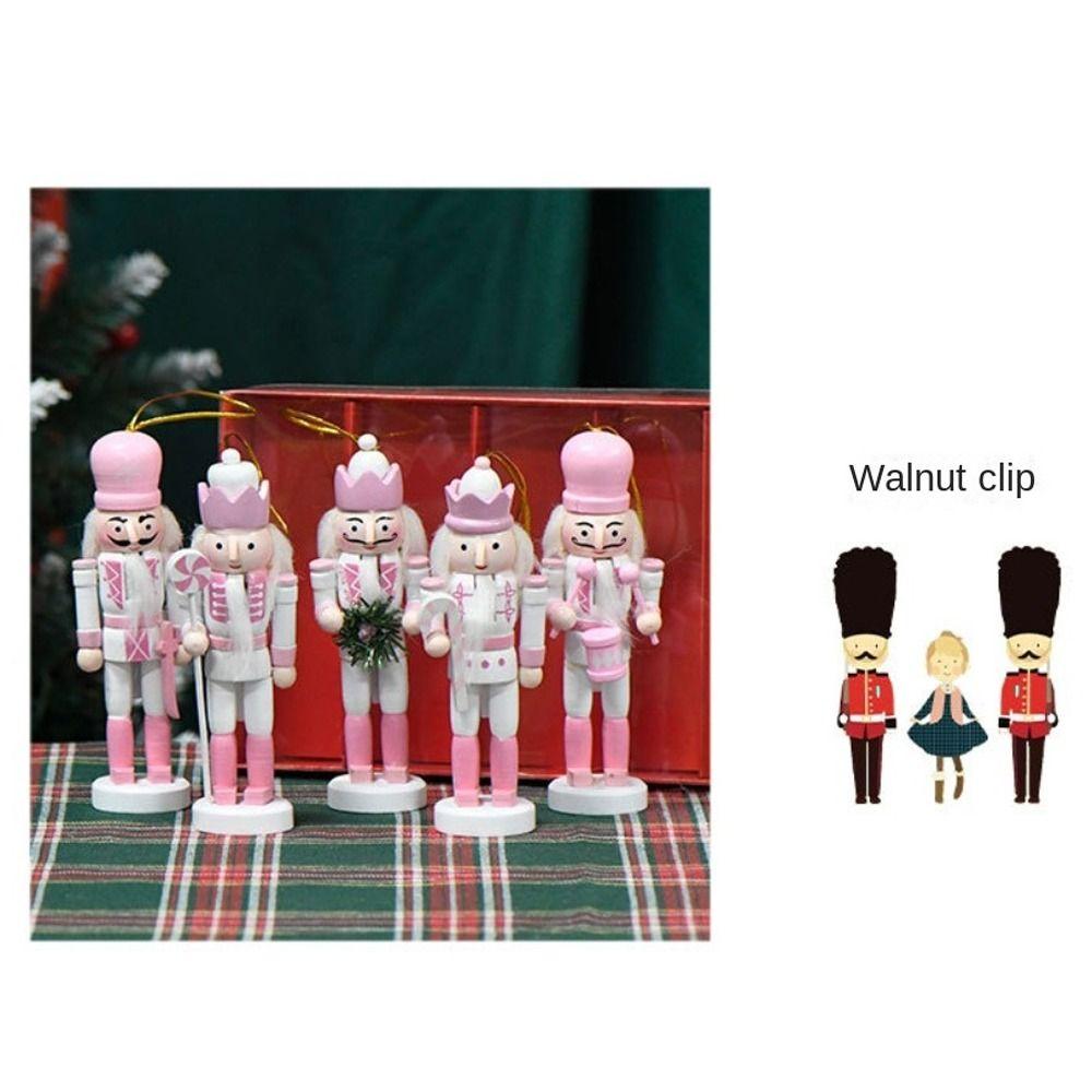 5PCS Vintage Soldier Doll Macarone Powder Handcraft Figurine Christmas Nutcracker Office Decor