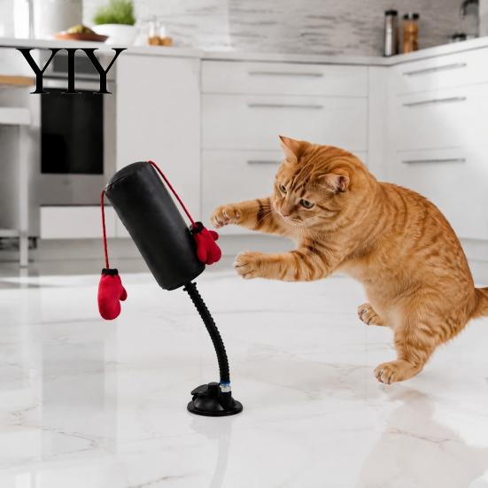 Fun Boxing Game Toys for Indoor Pets Cat Punching Bag Toy, Interactive Punch Toy with Dangling Gloves, Suction Stable Base Cats Cup Base, Exercise And