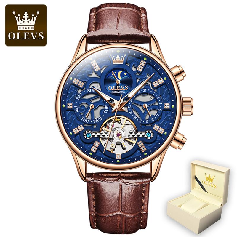 OLEVS 6658 With Gift Box Multi-function Night Light Hollow Perspective Flywheel Men's Watch Men's Watch