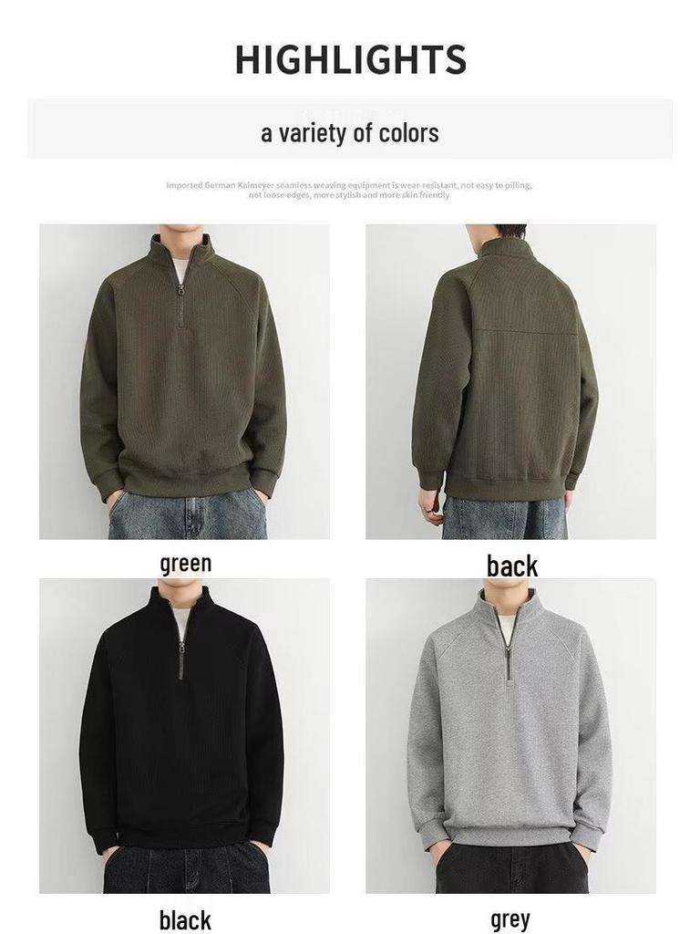 Мужская ретро толстовка с полумолнией и флисовой подкладкой, однотонная повседневная куртка для весны/осени/зимы