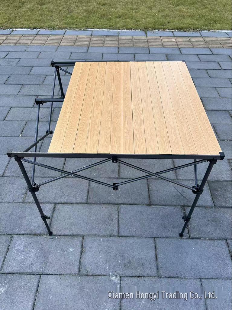 Складной алюминиевый стол Hongyi с бамбуковым узором – для улицы, с регулируемой высотой, для чая, барбекю, карточных игр, маджонга, обеда.