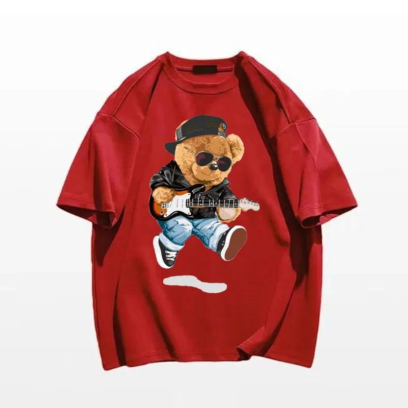 Футболка с изображением плюшевого мишки, играющего в бадминтон, хлопковая одежда, топы, графика, кавайная, для мужчин и женщин, с коротким рукавом, с принтом, модная уличная одежда