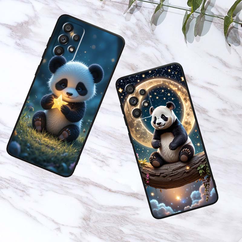 Мультяшный Аниме Панда Милый Для Samsung A41 A35 A34 A33 A32 A25 A24 A23 A21s A06 A05 A04 A03 Note 10 20 Ultra 5G Черный Чехол для Телефона