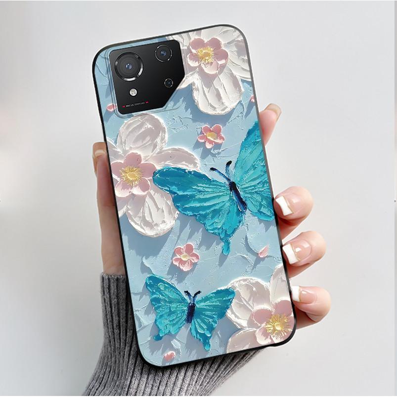 Чехол для ASUS ROG Phone 8 Чехол для ROG Phone 8 Pro Capa Мягкий Силикон Черный Корпус Чехлы для Телефона с Милым Цветочным Мультяшным Принтом