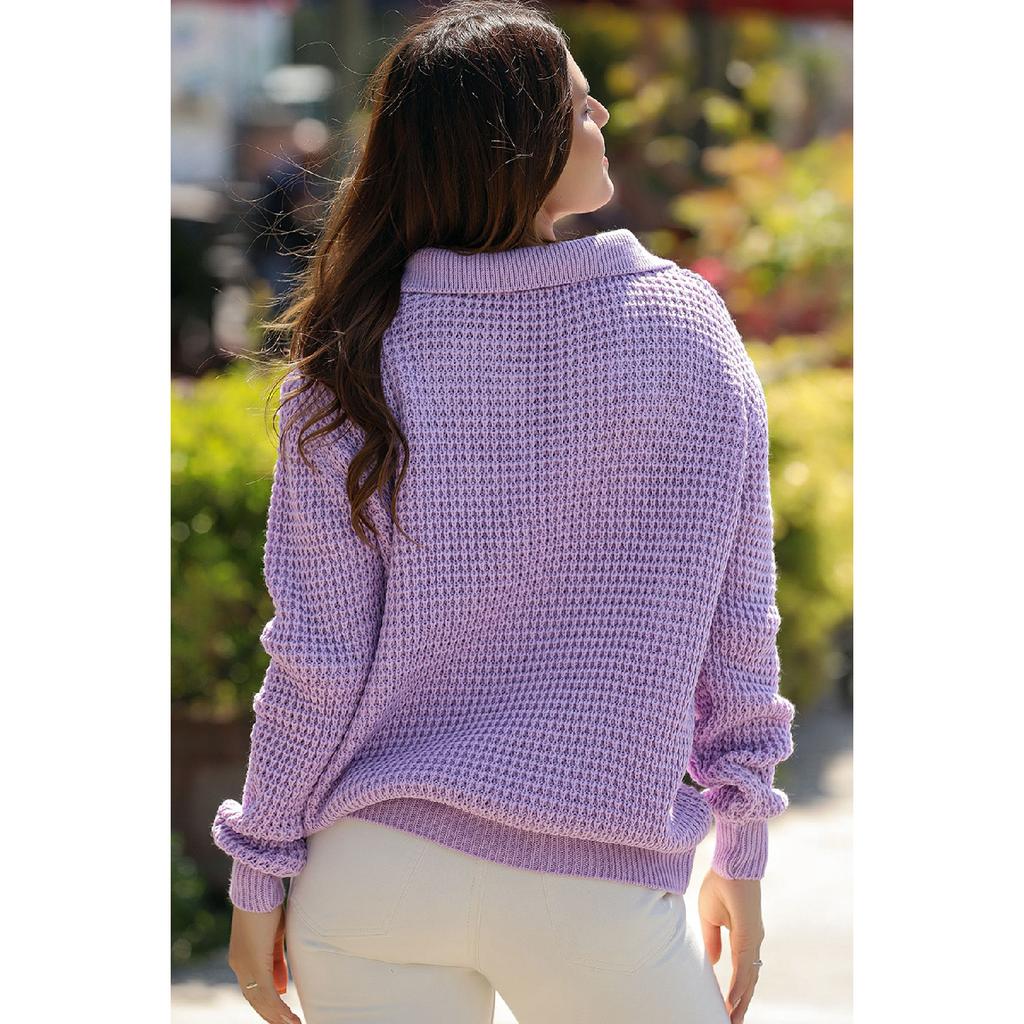 V Polo Neck Thessaloniki Rice Knitted Long Sleeve Comfortable Fit Winter Thick Knitwear Knitted Sweater