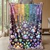 Rainbow Gemstone Paw Prints Theme blanket Lightweight Warm Flannel Blanket Decorative Throw Blanket for Home Decoration