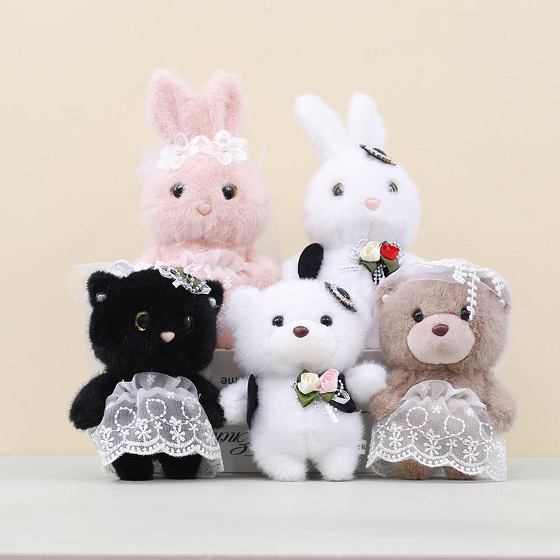Cute Wedding Bear Plush Pendant Plush Keychain With Short Plush For Gift Ideas
