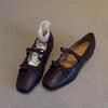 Версия из мягкой кожи~ Квадратный носок ретро бант туфли Мэри Джейн женские мелкий вырез на однотонной подошве низкий каблук французский балетный стиль туфли
