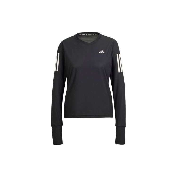 adidas Футболка с длинным рукавом Own The Run с полосатыми цветными блоками, женские топы, черный цвет IN1568