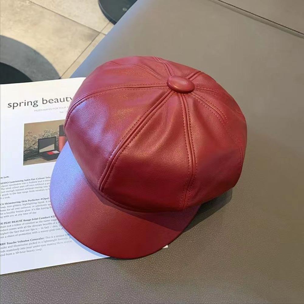 Британская шляпа художника корейский стиль восьмиугольная кепка милый берет PU для девочки