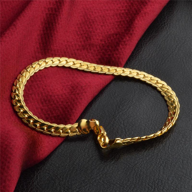 Fashion 18k Gold Sterling 5MM Men Jewelry Charm Women Lady Chain Bracelets Wedding Party Gifts