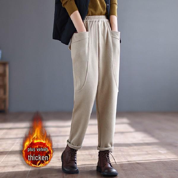 Женские ретро-шаровары с подкладкой из японского бархата и карманами на осень/зиму 2025 года