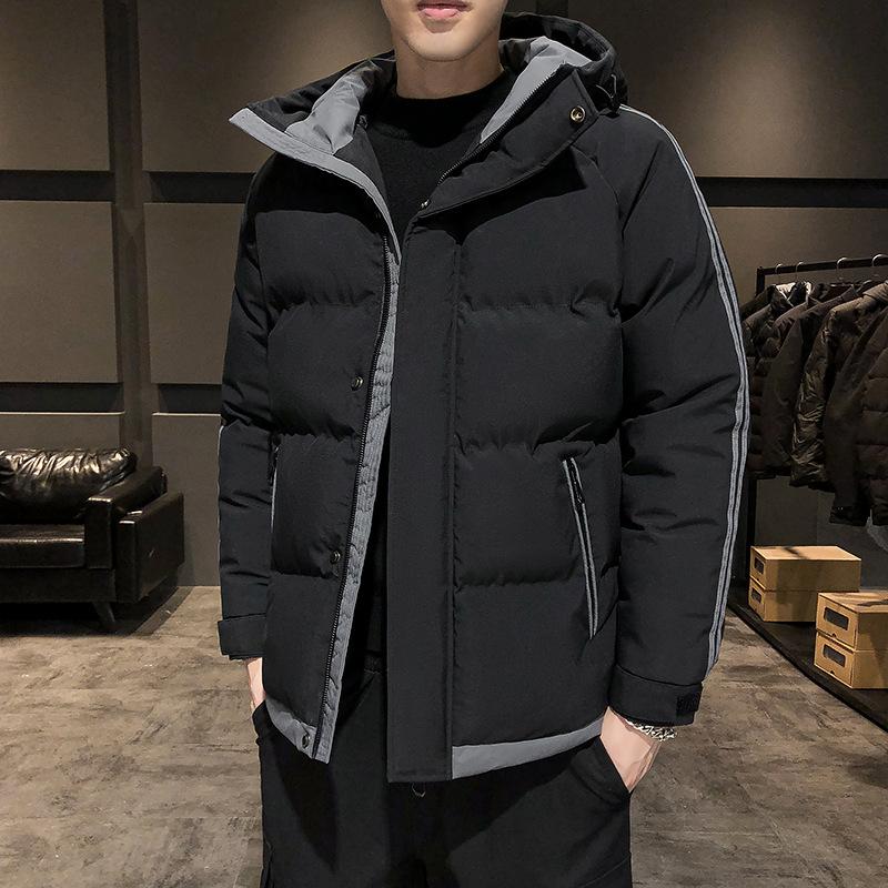 Cotton Clothing Men's New Winter Hooded Striped Thickened Cotton Jacket Trendy Bread Clothing Cotton Clothing Cotton Clothing Coat Jacket Men
