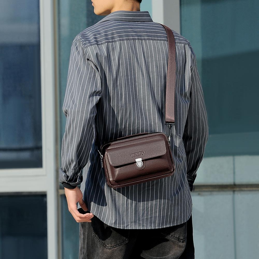 WEIXIER Leather Messenger Bag for Men Waterproof Large Capacity Crossbody Shoulder Briefcase with Adjustable Strap Business Travel Office Work