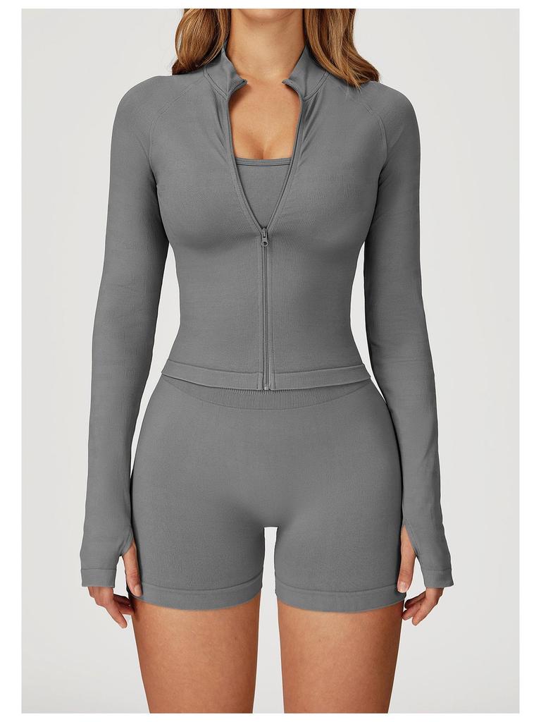 Женская бесшовная спортивная куртка ZeChuang с воротником-стойкой, облегающая, для йоги - ветрозащитная, теплая, спортивный топ для бега