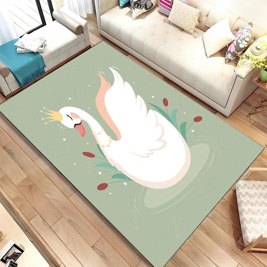 HD Cartoon Cute Swan Cygnus Area Rug,Carpet Rug for Living Room Bedroom Sofa Doormat Decoration, Kids Play Non-slip Floor Mat 3D