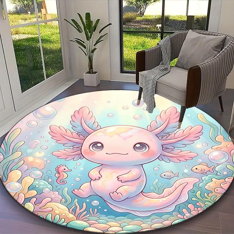 1pc Office Carpet, Gentle Axolotl Warm Glow Chair Rug, Living Room Printed Round Rug, Home Chair Floor Mat