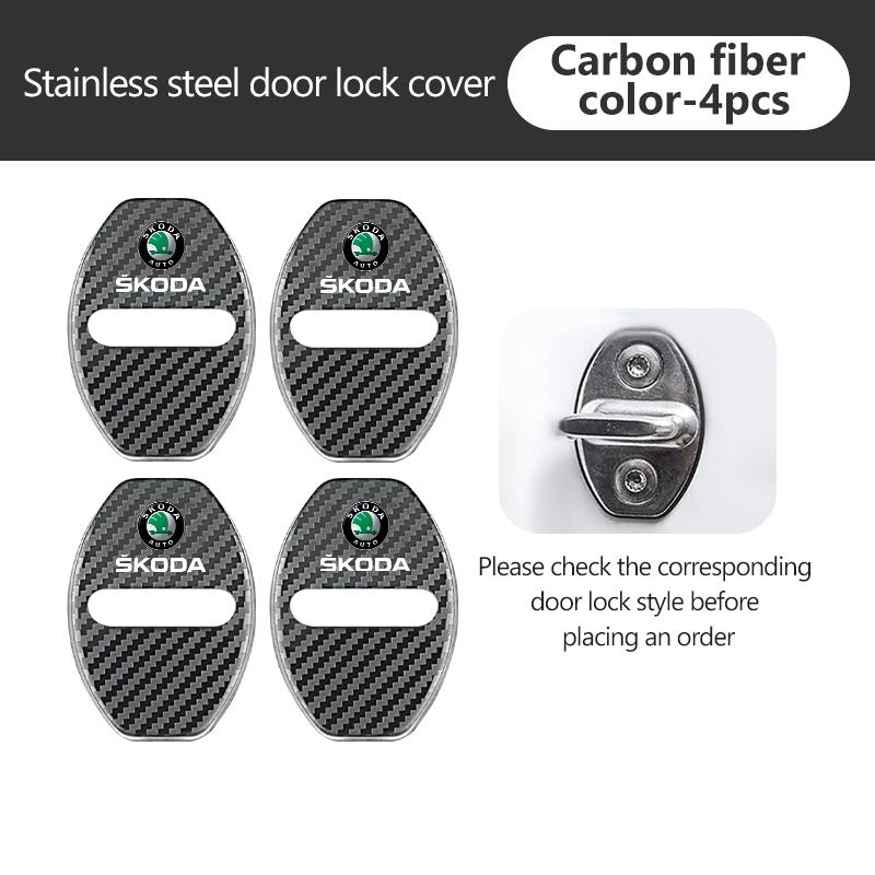 AAAJF1 4Pcs Car Door Lock Covers Auto Decorative Accessories For Skoda Kodiaq Fabia Kamiq Karoq Octavia 2 3 Rapid Scala