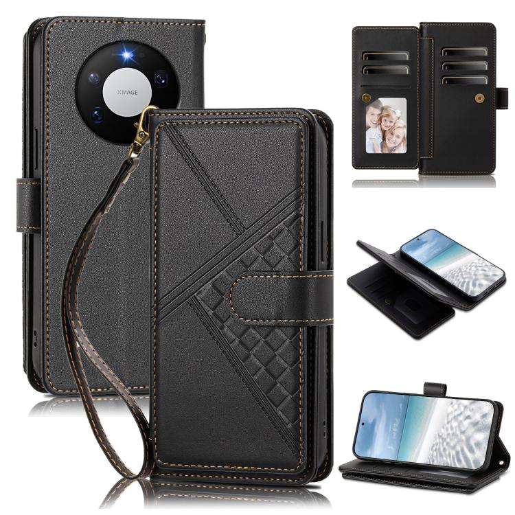 Embossed Secure Clasp 9-Card Slot Vegan Leather Phone Case with Wrist Strap