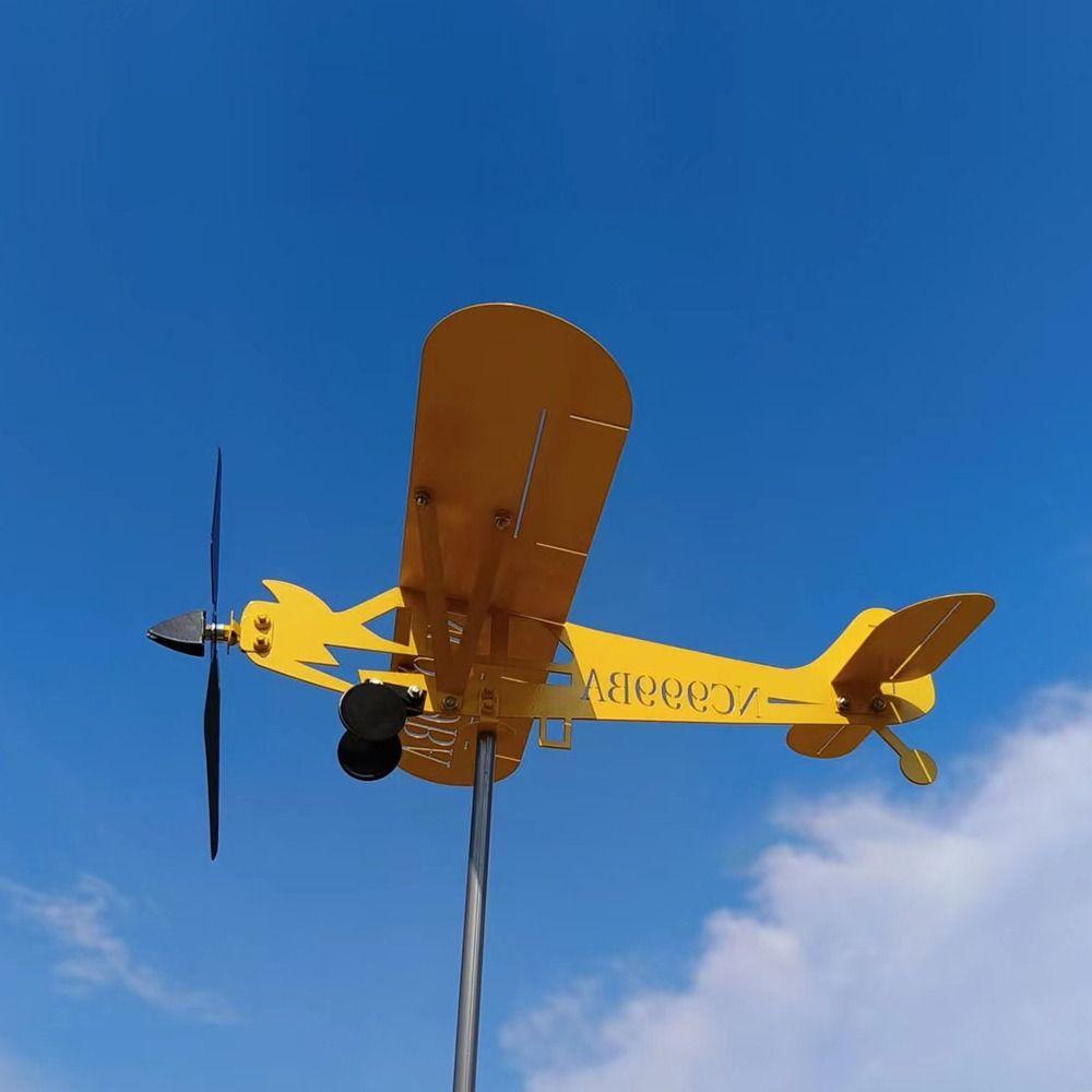 Metal 3D Windmill Wind Direction Compass Airplane Weathervane Garden Decoration Weather Vane