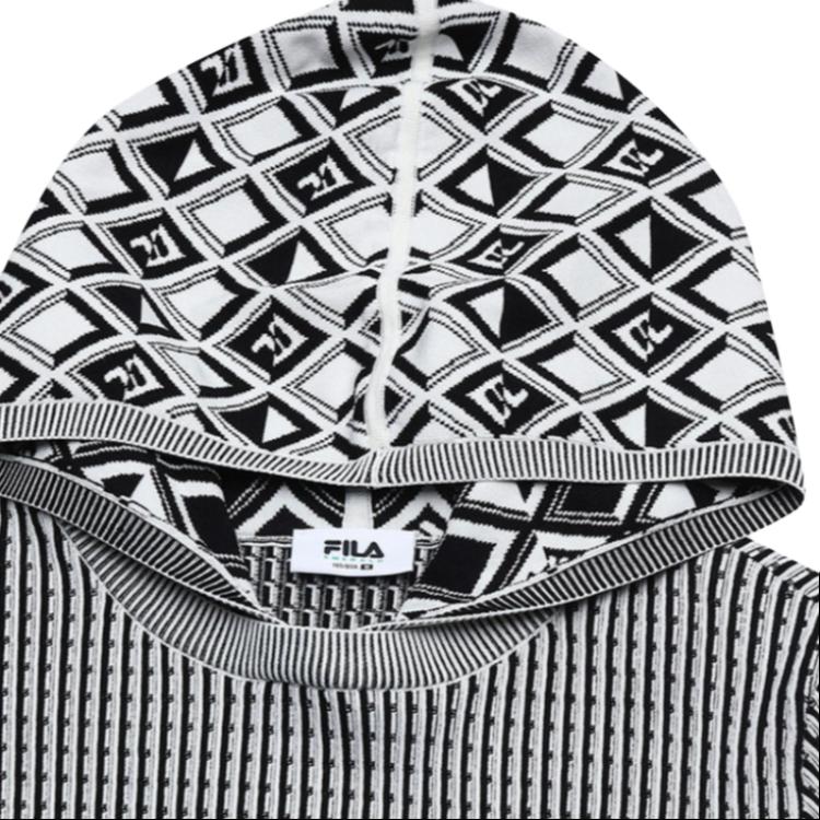 Fila SS24 Woven Fashion Casual All-Over Print Hoodie Women Tops Black F11W414402F