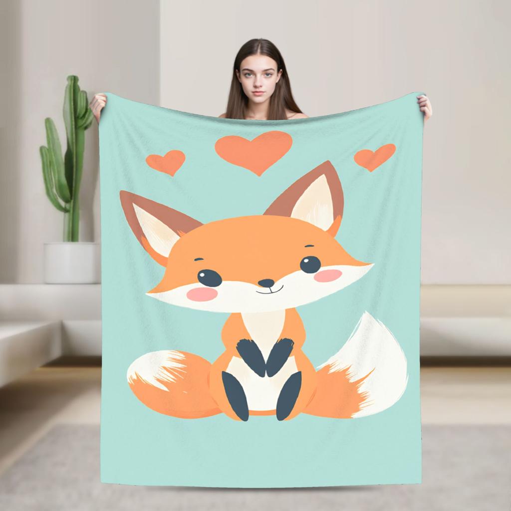 Cozy Blanket Plane Travel Cute Fox Throw Blanket Casual Bedspread For Chair Sofa Bed