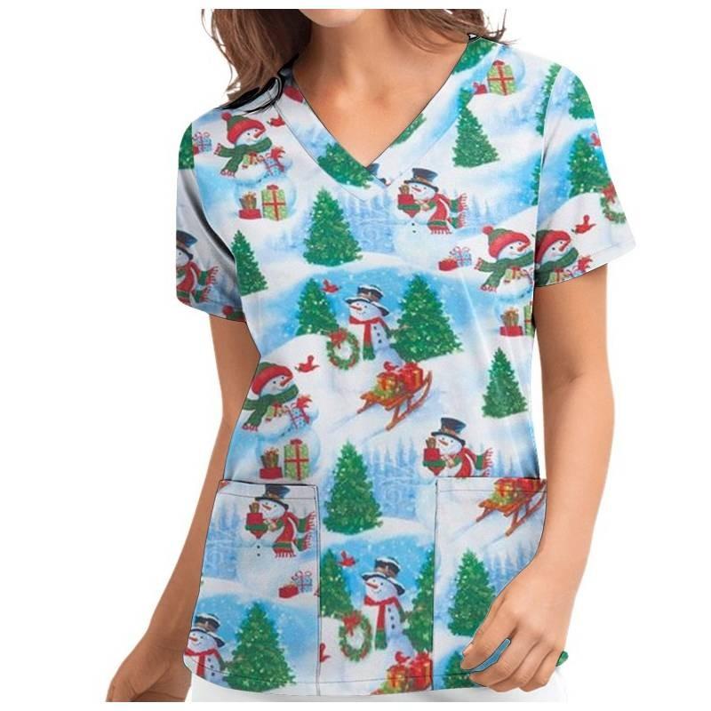 Женские рождественские скрабы с принтом, униформа, медицинские топы, рубашка с цветами, одежда