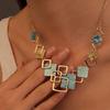 Hollow Out Vintage Colored Necklace Geometric Square Bracelet Necklace Bracelet Earrings Gift