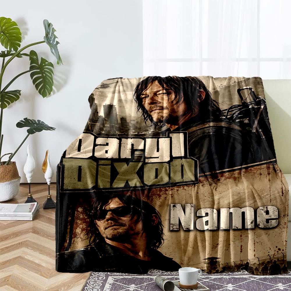 Custom Name Daryl and Rick Theme Printed Blanket - Perfect for Couch, Bed, Travel & Outdoor Use | Machine Washable, Cozy & Durable.