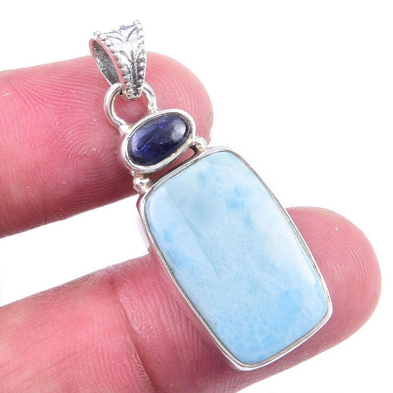 Natural Republic Larimar,Kyanite Gemstone 925 Solid Silver Pendant 1.50'' z8W36