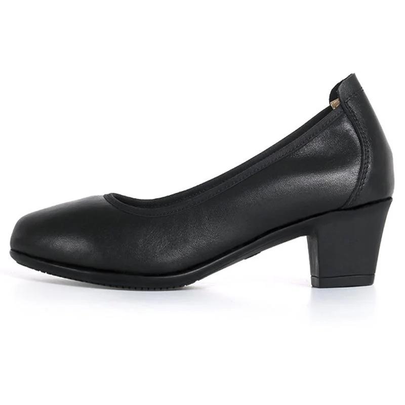 Женские туфли из натуральной кожи на толстом каблуке, женские офисные кожаные туфли на среднем каблуке, женские повседневные туфли на низком каблуке для медсестер, матерей