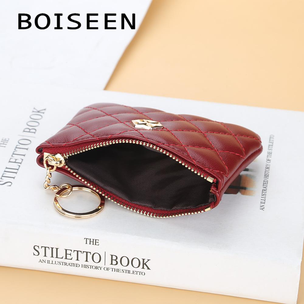 BOISEEN New Change Bag Women's Embossed Plaid Zipper Key Bag Fashionable Mini Wallet Card Bag Women