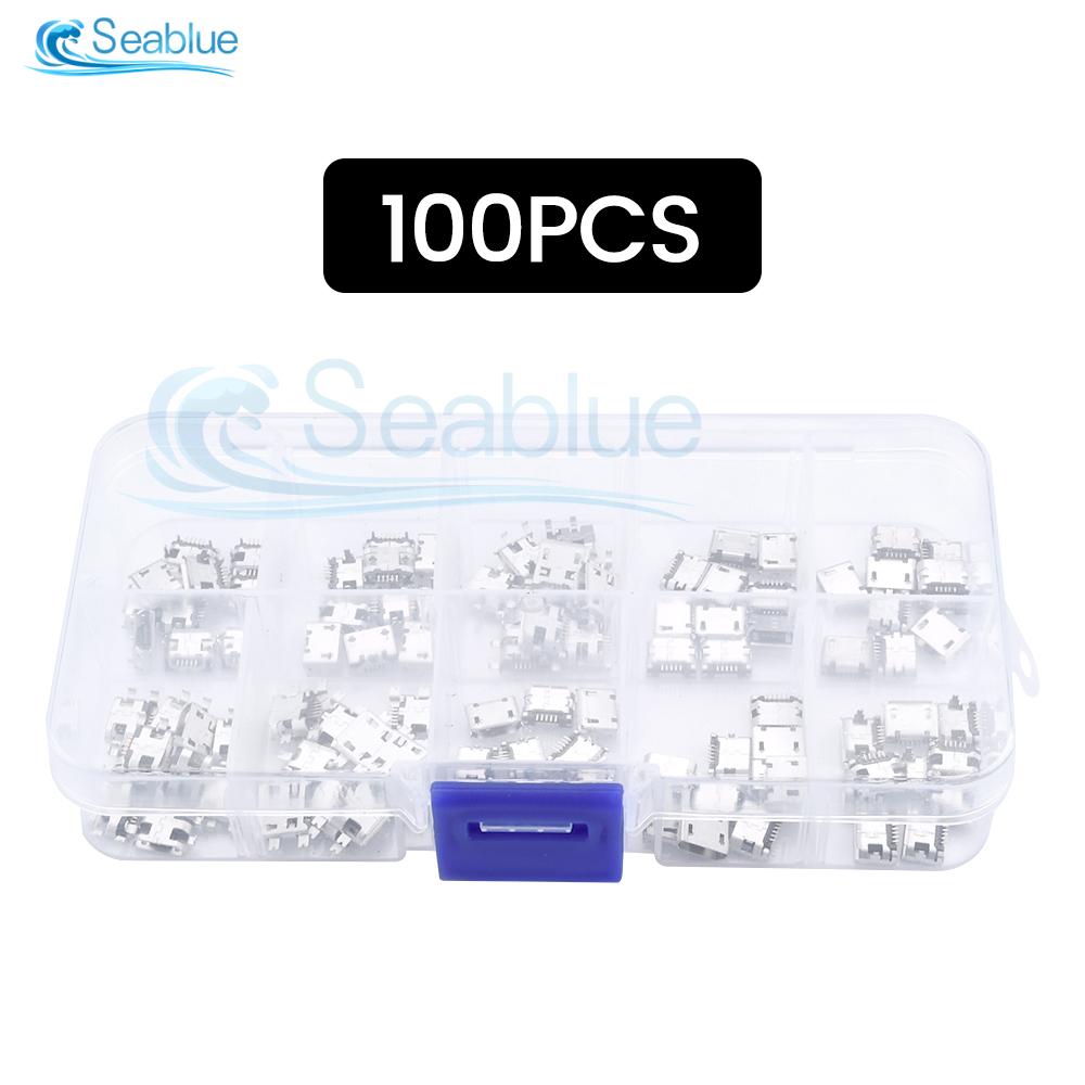 50/100PCS USB Connector Set All Copper Micro-USB 5 Pin Socket Jack 10 Models USB Socket Female Chassis Connector Wire Connectors