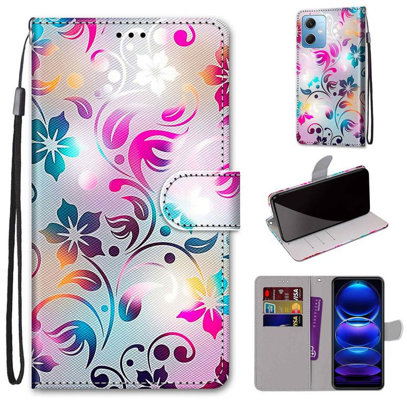 Для Xiaomi 11T 12T 13T Redmi Note 13 12 11 10 Pro 12S 11S 10S мультяшный цветок животное узор PU кожа слоты для карт флип кошелек подставка чехол для телефона