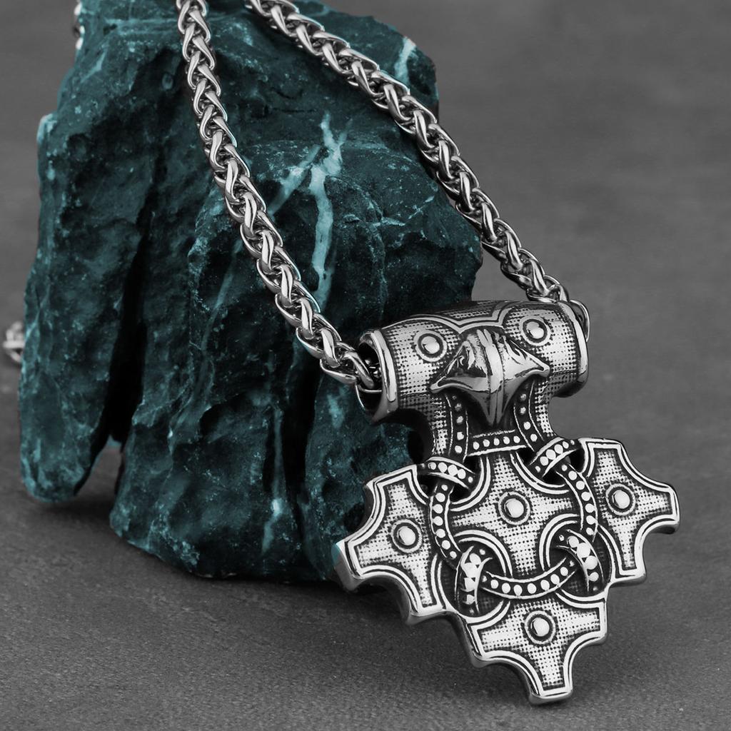 Мужское властное ожерелье из нержавеющей стали с подвеской в ​​виде молота Ворона и Тора в стиле ретро, ​​модное ювелирное ожерелье викингов, оптовая продажа