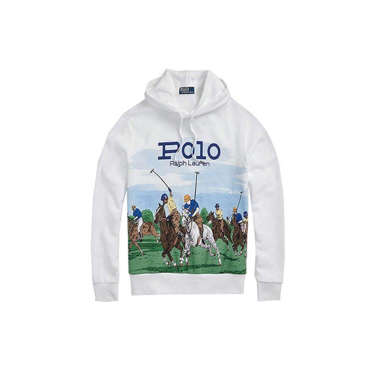 Polo Ralph Lauren Логотип Буквы Персонажа Принт Капюшон Флис Длинный Рукав Толстовка Мужская Толстовка Белый 710836746-002