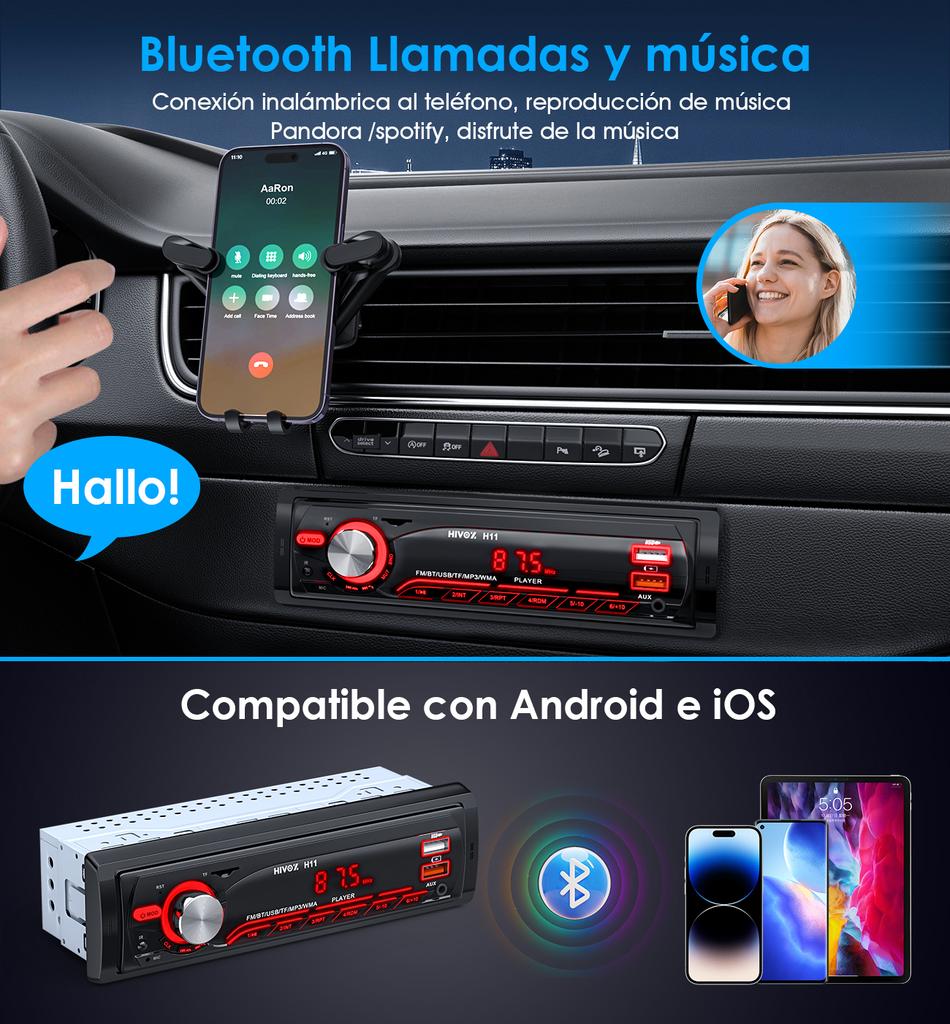 HIVOZ Автомобильное 1din Аудио Радио Bluetooth Стерео MP3-плеер FM-приемник 12В Поддержка зарядки телефона AUX/USB/TF-карта Встраиваемый комплект