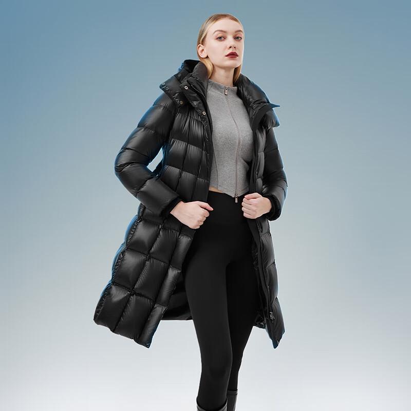 Tanboer Women's Shiny Mid-Length Goose Down Puffer Jacket