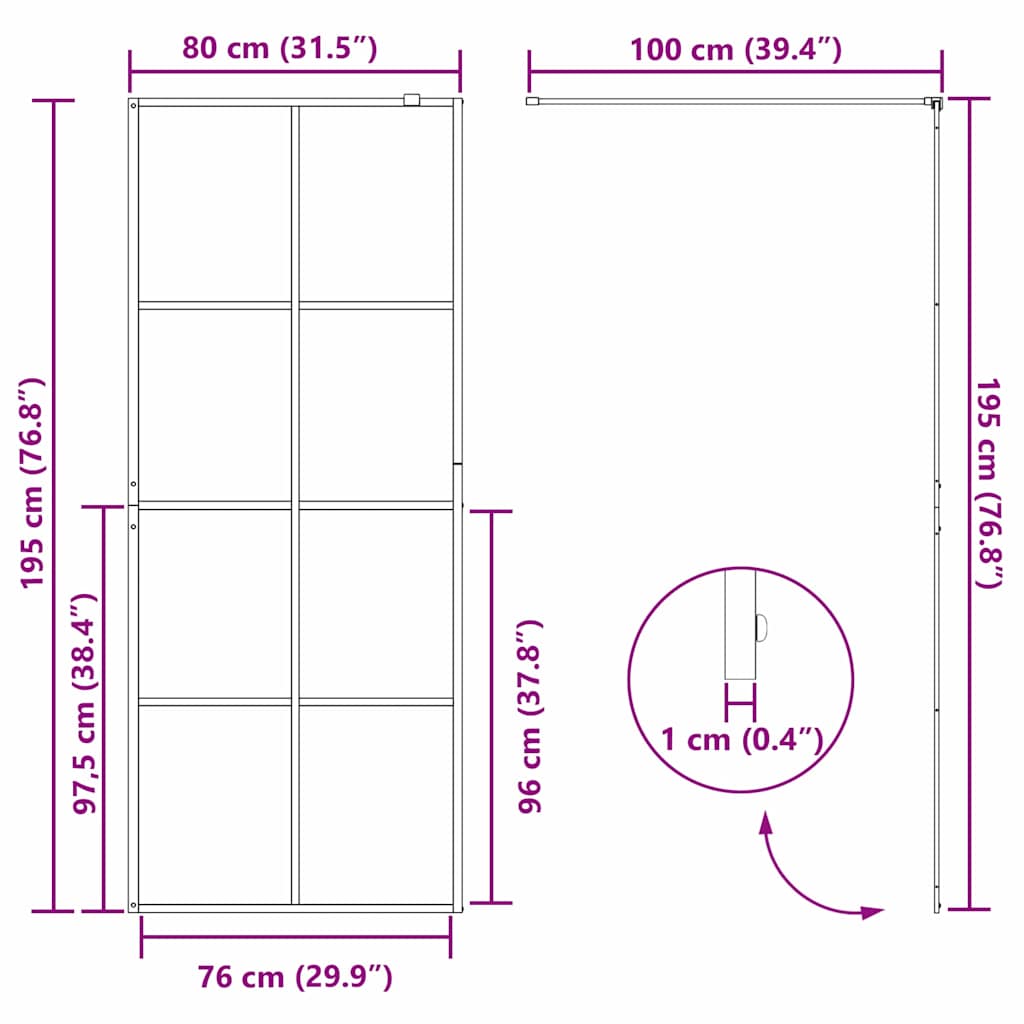 Walk in Shower Screen Black 80 x 195 cm Tempered Glass